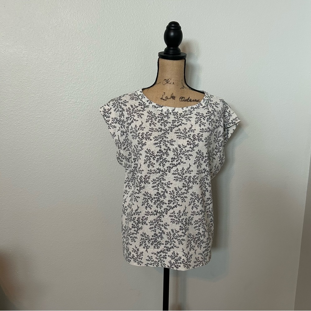 LOFT Black and White Floral Blouse
